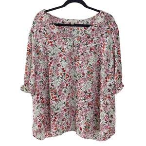 Alex & Lili ruffle floral pink greeen blouse 1X A9